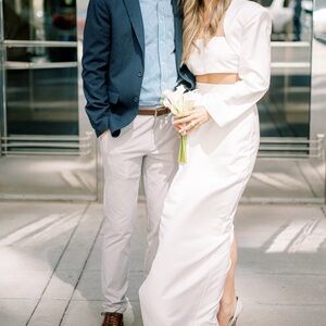 WeWoreWhat White wedding set - skirt (sz6) top (sz 8) + bolero jacket (sz M)